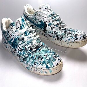 Men's Athletic Shoes in White and Teal Splatter Design